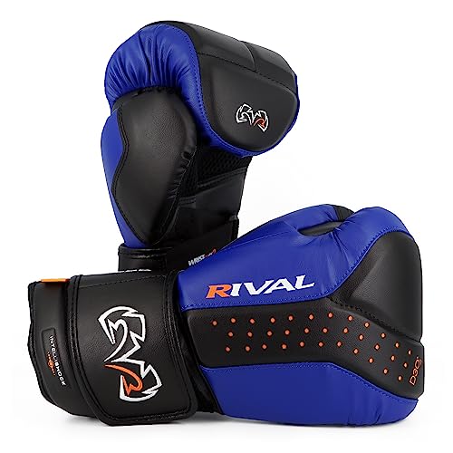RIVAL Boxing RB10 Intelli-Shock Bag Gloves, Hook and Loop Closure - Ergonomic Fit, 1.25” of Closed Cell Foam for Intense Bag Use - color: Black/Blue, size: Large