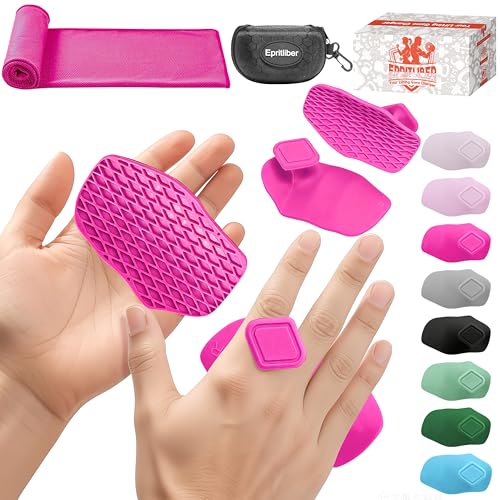 Large Anti-Slip Gym Workout Grips for WeightLifting,Silicone Hand Protector | Gym Towel,Storage Case,Ergonomic Rubber Gym Gloves for Men Women,Gym Hand Palm Protection Pads for Dumbbell,Barbell,Rypt - color: Hot Pink