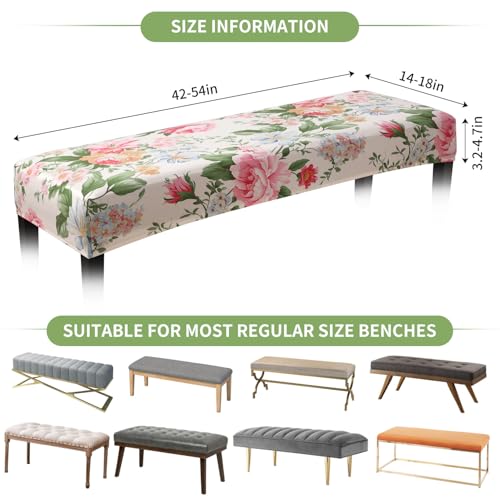 Fuloon Stretch Bench Cover, Anti-Dust Removable Dining Bench Slipcover Washable Seat Cushion Protector for Bedroom, Kitchen, Hotel, Banquet, Peony Flower - color: Flower Peony