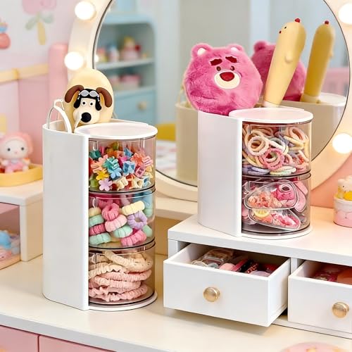 Azurphoric Hair Accessories Organizer with Hair Brush Holder, Rotatable Makeup Brush Holder for Necklaces, Earring, Bracelet, Ring, Makeup Brushes, Hair Clip and Hair Accessories (White, 2-Layer) - color: White, size: 2-Layer