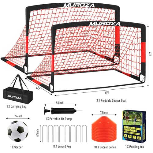 Soccer Goal, Kids Soccer Goals for Backyard Set, 2 Pack of Portable Pop Up Soccer Net with Soccer Ball, Cones, Complete Training Equipment for Youth, Toddler Outdoor Sports Games - color: Black Red, style: 6 ft x 4 ft