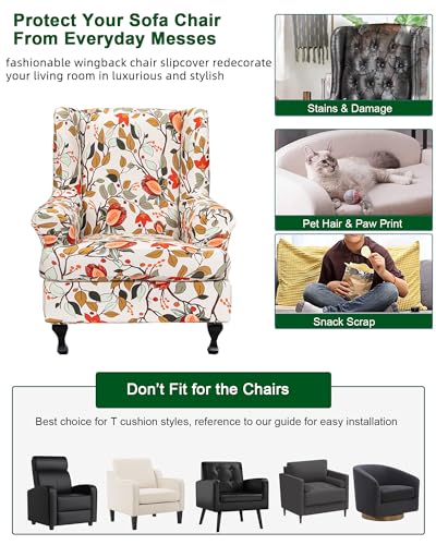CRFATOP 2 Piece Stretch Wingback Chair Cover Printed Wing Chair Slipcovers Spandex Fabric Wingback Armchair Covers with Elastic Bottom for Living Room Bedroom Wingback Chair,C18 - color: Color C18