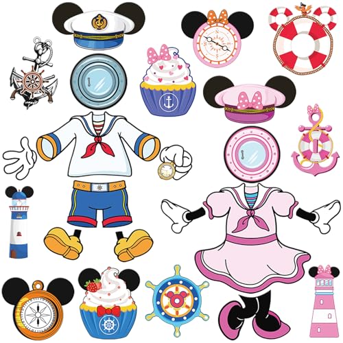 RiVolTa Mouse Cruise Door Decorations - 24 Pcs Large Ship Cabin Magnet Stickers Cute Blue Pink Mice Captain Sea Navigation Car Anchor Magnetic Decor for Holiday Carnival Party Stateroom Refrigerator - color: Dress Up