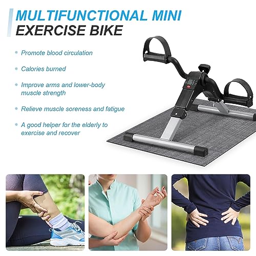 Uten Folding Pedal Exerciser, Under Desk Bike Pedal Exerciser, Mini Under Desk Exercise Bike Foot Hand Cycle Portable, Arm and Leg Exercise Peddler Machine with LCD Monitor - color: Silver-1