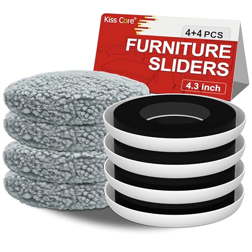 New Upgrade Furniture Movers Sliders: Multi-Surface Furniture Sliders | Round 4PCS 4.3" Moving Pads and 4 Hardwood Socks - with Anti-Slip Groove - Protect Floor and Easily Move Bed Couch Table - size: 4.3in Round 4+4Pack