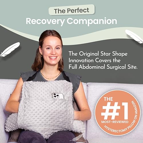 MOYOAMA Hysterectomy Pillow Post Surgery – Form-Fit Support Shield with Secure Straps, 2 Pockets, & Cozy Muff – After Hysterectomy Recovery Must-Haves, Post-Op C-Section Pillow Post Surgery Gifts - color: Moonlight Grey