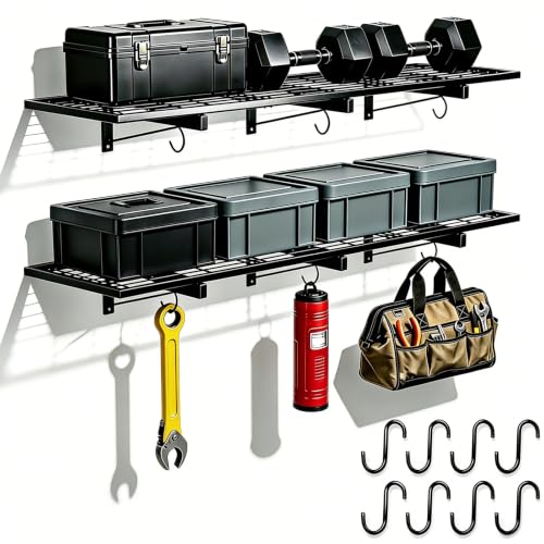 2-Pack Garage Wall Shelving, 46" × 12" Wall Mounted Floating Shelf, Heavy Duty Shelves 360 LBS Load Capacity, Black Storage Rack for Basement, Shop, Shed, Closet, Laundry Room - style: 2 PACK