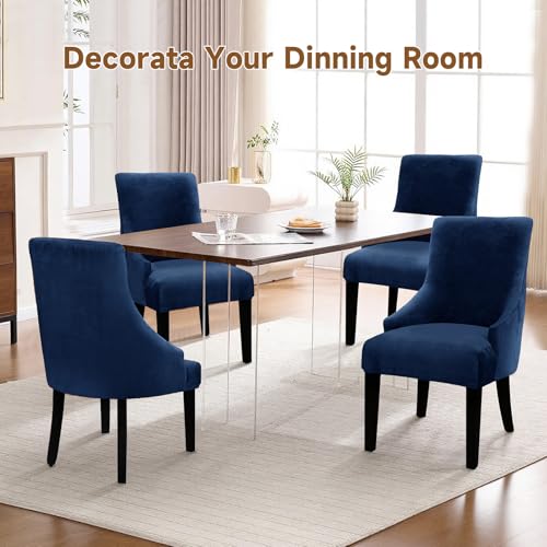 Velvet Wingback Dining Chair Cover Soft Stretch Accent Chair Cover Slipcover Thick Plush Wing Back Chairs Covers Furniture Protect Washable Chairs Protector Covers for Dining Room (Deep Blue, 2) - color: Deep Blue