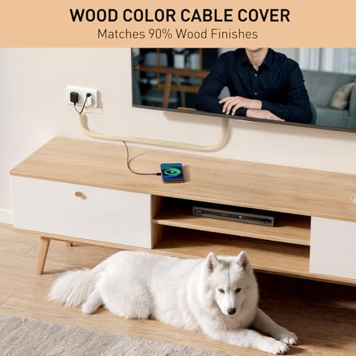 AGPTEK Cable Sleeve, Cable Management Desk Cord Cover Organizer Wire Hider for Home Office Computer TV Wire Loom Tubing Pet Proof Cord Protector from Cat Dog Chewing (Wood Color, 1.5"-6.6ft) - color: Wood Color, size: 1.5"-6.6ft