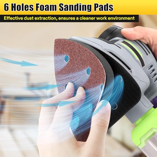 5 Pcs 6 Holes Foam Sanding Pads with Hook and Loop Backing Sander Mouse Detail Sanding Interface Pad to Increasing Flexibility and Balancing Pressure Compatible with Ryobi Sander - color: Black and White, size: 6 Holes