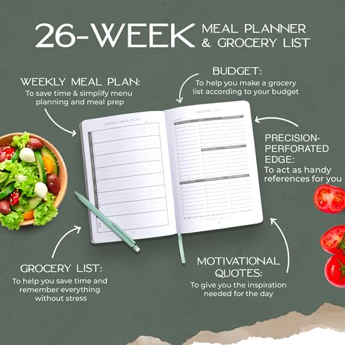 Graceful by Design Meal Planner and Fitness Tracker - Plan Workouts in our Fitness Journal for Women - Track Macros in our Food Journal for Women Weight Loss - Tear and Track with Perforated Pages - color: Seafoam