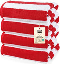 Utopia Towels Pack of 4 Cabana Beach Towels, Oversized 30 x 60 Inches Cotton Beach Towel Set, Smooth Ring Spun Texture for Pool and Swim Days, Modern Striped Design Bath Towels, Red - color: Red, size: 30 x 60 - 4 Pack