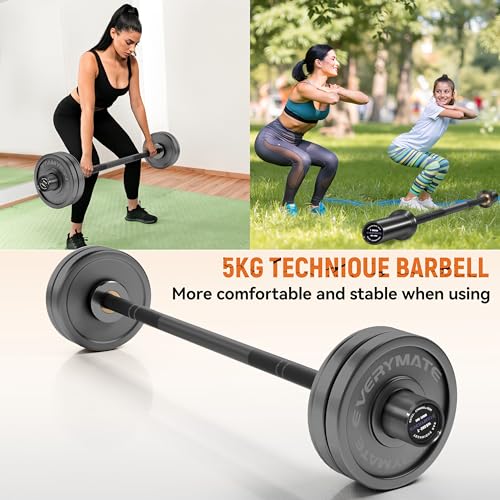 EVERYMATE 5LB Mini Barbell Bar Beginner Women Kid Barbell Total Body Workout Weighted Bar,for Strength Training, for Youth Children New Weightlifting - color: Black Sleeves Black Bar, size: 5KG Technique Barbell