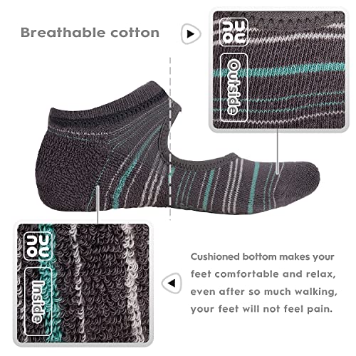 unenow Non Slip Grip Yoga Socks for Women with Cushion for Pilates, Barre, Home - color: Three Pairs Stripes-dark Green/Grey/Green