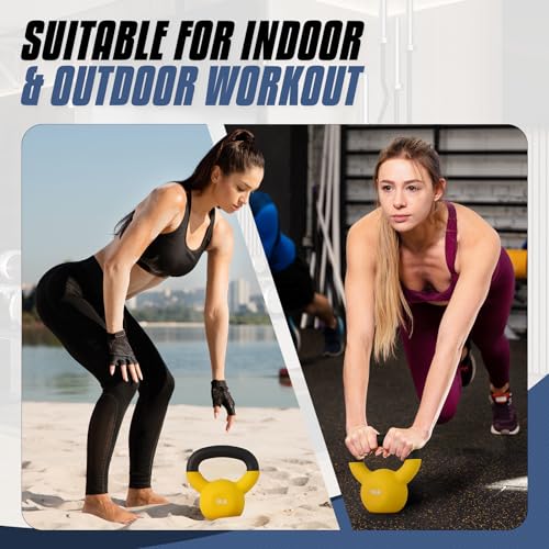 MADOG 10/15/20 LB Kettlebells Neoprene Coated, Solid Cast Iron Kettlebell, Strength Training Kettlebells, Hand Weights for Full Body Workout, Grip and Strength Training for Home Gym, Yellow