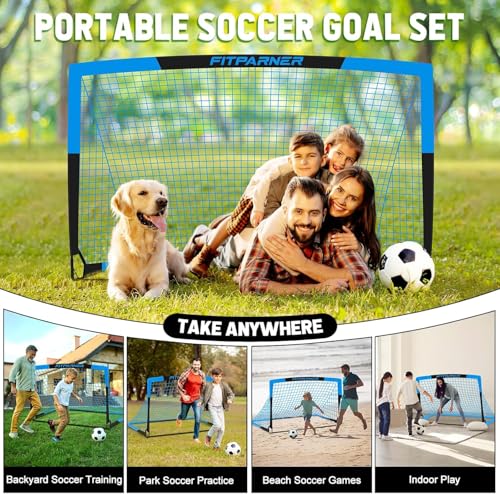 Kids Soccer Goals for Backyard Set - 2 Pack of Portable Pop Up Soccer Nets with Ball,Cones,Complete Training Equipment Kit for Toddler,Youth,Kids Age 3-14,Outdoor Sports Game - color: Blue Black, style: 4x3FT