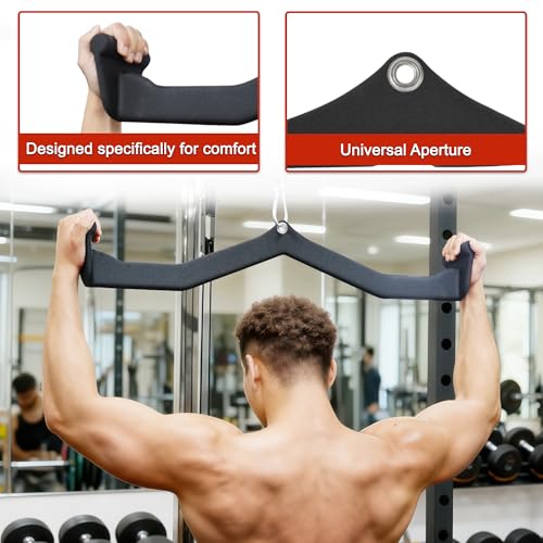 Fitvids LAT Pulldown Attachments, 5 Pieces Cable Machine Rowing Bar Set, Back Bicep Curl Tricep Lat Pull Down Strength Training Handles, Home Gym Fitness Cable Attachments with Non-Slip Rubber Coating - color: Graphite