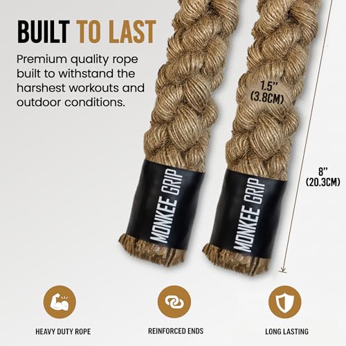 Monkee Grip Original Rope Grips – Enhance Grip Strength & Endurance, Versatile Fitness Accessory for Dumbbells & Barbells, Pull Up Bars Durable & Comfortable Design