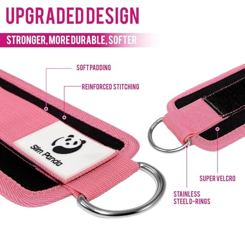 Slim Panda Ankle Strap for Cable Machine,Ankle Cuff for Kickbacks, Booty Hip Abductors,Glute Workouts, Leg Extensions, Curls for Men and Women, Adjustable with Double D-Rings - color: Pink, style: Pair