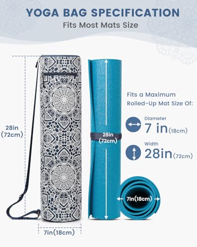 Gonex Yoga Mat Bag with Full-Zip Design, Fits Most Mats | 600D Oxford Fabric, Wet Pocket, Front Zip Pocket, Adjustable Strap, Fits Mats up to 26" - color: Navy Blossom