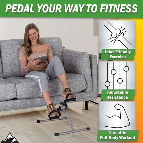 Under Desk Exercise Bike Pedal Exerciser – Mini Stationary Cycle with Adjustable Resistance, Calorie Tracker & Foldable Design – Compact Pedal Machine for Home, Office, or Physical Therapy by Wakeman - style: Standard