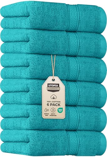 Utopia Towels 6 Pack Premium Hand Towels Set, 16 by 28 inches, 100% Ring Spun Cotton, Ultra Soft and Highly Absorbent 600GSM Towels for Bathroom, Gym, Shower, Hotel, and Spa, Turquoise - color: Turquoise, size: 6 Hand Towels