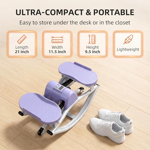Side-to-Side Low Impact Rocker Stepper with Resistance Bands &Slip Mat – Quiet Home Workout Equipment for Full Body Cardio