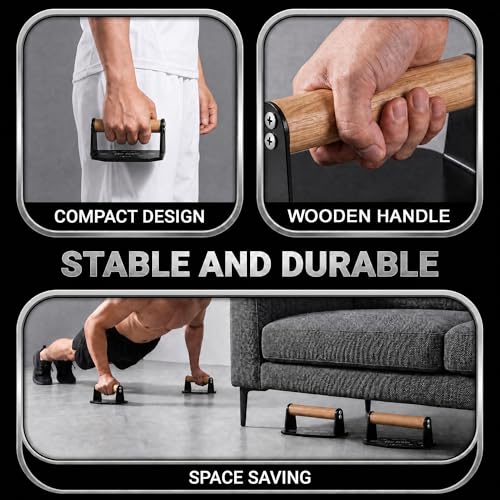 Heavy Duty Push Up Bars with Beech Wood Handles, Iron Push Up Stands for Floor, 220LBS Support Non-Slip Portable Pushup Handles, Home Gym Equipment for Chest Arm Full Body Strength Training Men - color: Black (octagonal pattern)