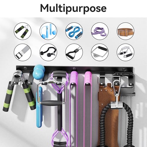 Wall-Mounted Home Gym Equipment Storage Rack for Resistance Bands, Barbell Bars, Cable Attachments, Lifting Belts, Jump Ropes, and Chains - size: Medium