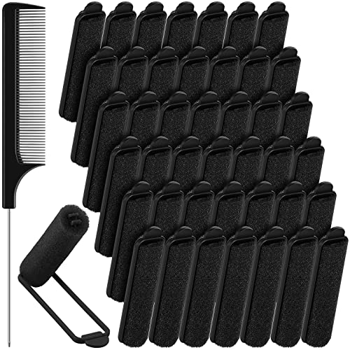 Syhood 43 Pcs Foam Sponge Hair Rollers Women 0.59 Inch Soft Sleeping Curlers Flexible Sponge Curler Tool and Rat Tail Comb for Hair Styling Hairdressing Overnight Curl and Volume(Black) - color: Black