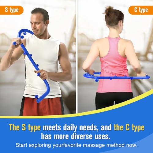 Trigger Point Massage Tool,Two Shapes Handheld Back and Neck Massager for Pain Relief,Muscle Release Tool Manual Massage Hook Back Neck Shoulder Massager Blue - Gift for Women & Men - color: Blue