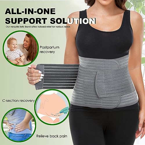 MAMODY Postpartum Belly Wrap Belly Band Abdominal Binder Post Surgery 9.5" | Abdomen Hernia Support Belt for Men and Women, Waist Belt for Stomach Support Back Pain Relief - size: Small-Medium