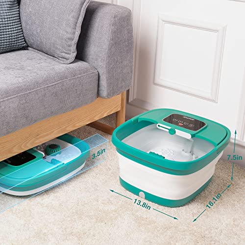 HOSPAN Collapsible Foot Spa with Heat, Bubble, Red Light, and Temperature Control, Foot Bath Massager with 8 Shiatsu Massage Rollers, Pedicure Foot Spa for Relaxation - FS01A - color: Sky Blue
