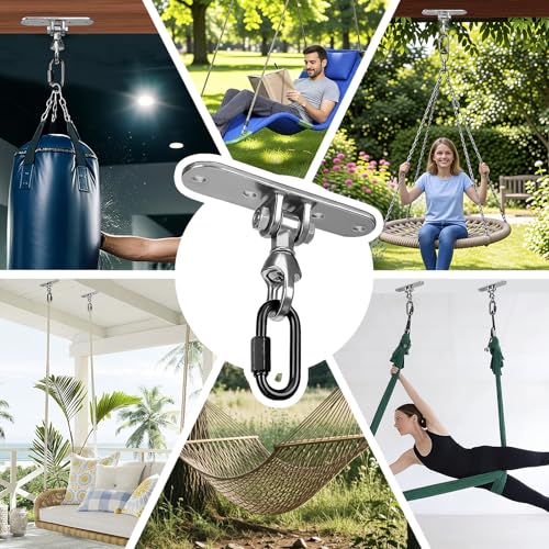 Heavy Bag Hanger,Stainless Wall Ceiling Mount Hook 180°/360° Rotation Wood Beam Holder Body Weight Strength Training Systems, Aerial Yoga Swing & Hammock - size: 4-holes + buckle with 180° + 360° rotation