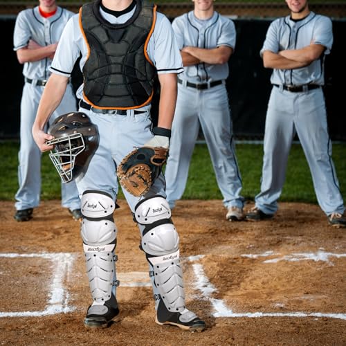 Baseball Softball Catcher Leg Guards Shin Guards for Youth Adult - size: 15"-Adult White
