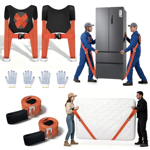 2-Person Lifting and Moving System—Anti-Slip Heavy Duty Moving Straps, Adjustable Shoulder Lifting Carrying Straps for Moving Furniture, appliances, and mattresses