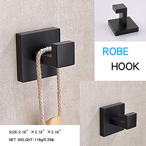 TASTOS Bath Towel Hooks Matte Black, 4 Pack Stainless Steel Robe Coat and Clothes Hook, Heavy Duty Wall Hook for Bathroom & Kitchen, Modern Square Style Wall Mounted - color: Matte Black, size: Square (4 Pack)