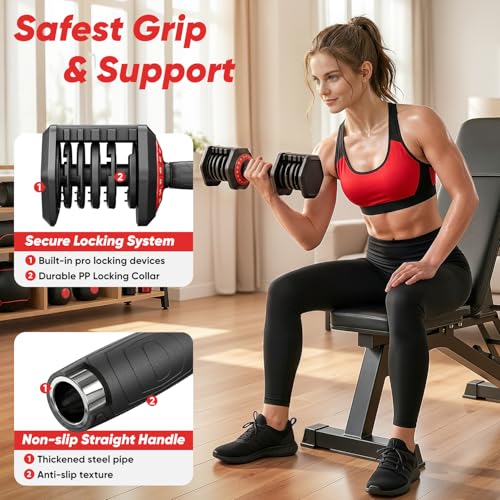 PIRIER Adjustable Dumbbell Set 25/50LB Dumbbells Weight, 10-in-1/18-in-1 Weight Dumbbell with Anti-Slip Metal Handle and Bicep Supports for Comprehensive Full Body Strength Training - color: Black-50LB(Pair)