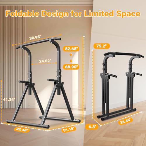 YYJO Foldable Pull Up Bar Free Standing Multi-function Power Tower Dip Bar with Assistance Bands Home Gym Strength Training Equipment - color: Black 02