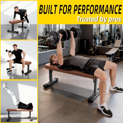 Flat Weight Bench, 2.4 Inch Thick Pad Workout Bench 660 LBS Bench Press Exercise Equipment for Home Gym Strength Weight Training - color: Brown, size: 41 in Basic