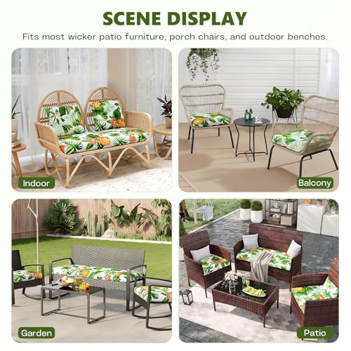 Wicker Chair Cushions Set, 2 U-Shaped Cushions & 1 Loveseat, Waterproof Outdoor Loveseat Cushion for Patio Furniture, Settee Bench Pad All Weather,Pineapple - color: Pineapple