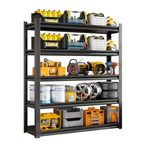 48" W x 24" D x 72" H Garage Shelving Unit, Garage Storage Shelves 3000LBS Heavy Duty Shelves, Adjustable 5 Tier Metal Shelving Utility Shelf, Storage Rack for Industrial, Warehouse, Basement - size: 23.6" D*48" W*72" H