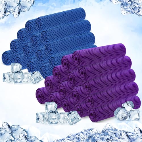 Hosuly 30 Pack Cooling Towels, 40"x12" Ice Breathable Soft Chilly Sweat Rag Microfiber Workout Rags for Gym Cooling Towels for Neck and Face for Yoga Golf Sport Running - color: Dark Blue, Purple