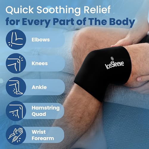 IceSleeve Elbow & Knee Ice Pack Wrap, Reusable Ice Sleeve for Arm & Leg, Flexible Gel Ice Pack for Knee Injuries, Tennis Freeze Sleeve Elbow Compression Wrap, Cold & Heat Therapy, Black L 1 Pack - color: Black, size: Large