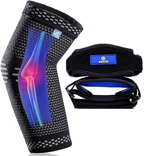 ABYON Compression Elbow Support, 1 Piece Compression Sleeve + 2 Pcs Tennis Elbow Pads for Men Women Pain Relieves Tendonitis, Arthritis, Tennis Elbow, Epicondylitis - color: Black, size: X-Large