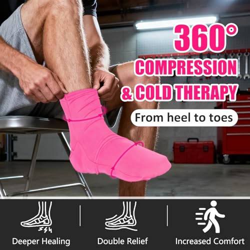 Reusable Cold Therapy Socks, Ice Pack for Feet Heels Injuries Swelling, Cold Pack Socks for Feet, Therapy Socks for Plantar Fasciitis, Neuropathy Chemotherapy, Pain Relief for Foot Ankle (Pink) - color: Pink
