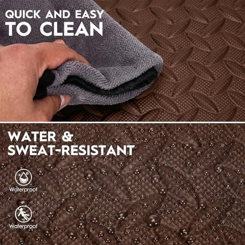 18pcs Puzzle Exercise Mat, 12.6"x12.6"x0.4", 18sqft EVA Interlocking Foam Floor Tiles, Protective, Water-Resistant Flooring for Home Gym & Workout Equipment - color: Brown