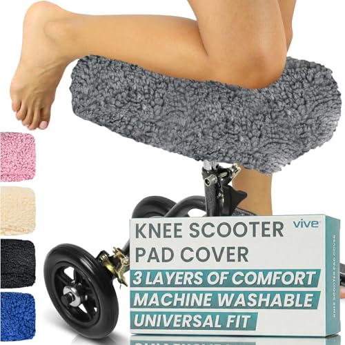 Vive Mobility Knee Scooter Pad Cover - Soft Plush Adult Sheepskin Memory Foam Cushion, Walker Accessory for Knee Roller, Padded Leg Cart Improves Comfort with Injury, Universal Fit (Gray) - color: Gray