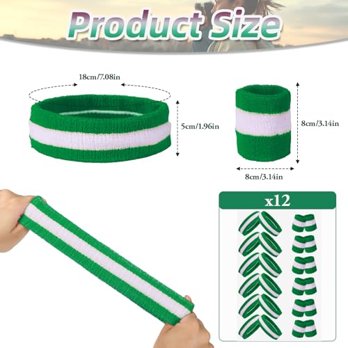 36 Pcs Wrist Sweatband Set Sports Headband Wristband Set for Men Women Party Sports Cotton Headbands Athletic Sweat Bands for Tennis Football Gym Workingout Accessories - color: Green White