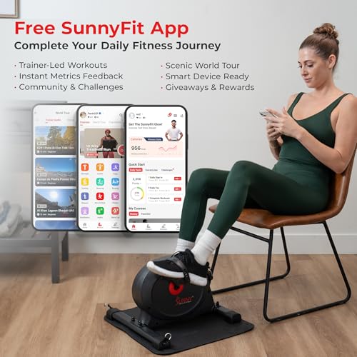 Sunny Health & Fitness Smart Under-Desk Bike Exerciser, Low-Impact Cardio Cycling Equipment for Home/Office, Mini Paddler for Arm/Leg Mobility Training, Free SunnyFit App - color: Dark Grey